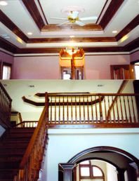 Stairs railings, Treads, Crown moldings, Painting.