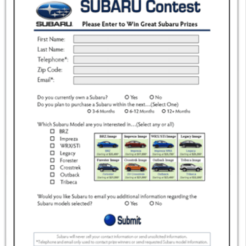 Subaru wanted a contact and lead acquisition appli