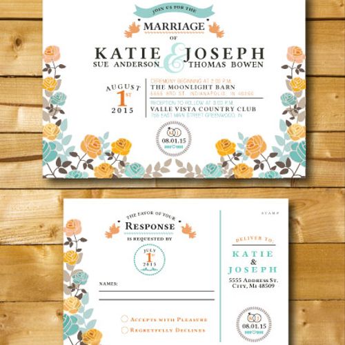 Wedding Invitations and Response Card - "Bloom" Th