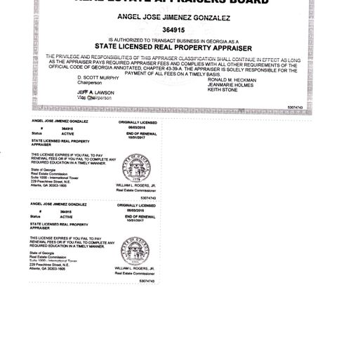 Current GA Appraiser License