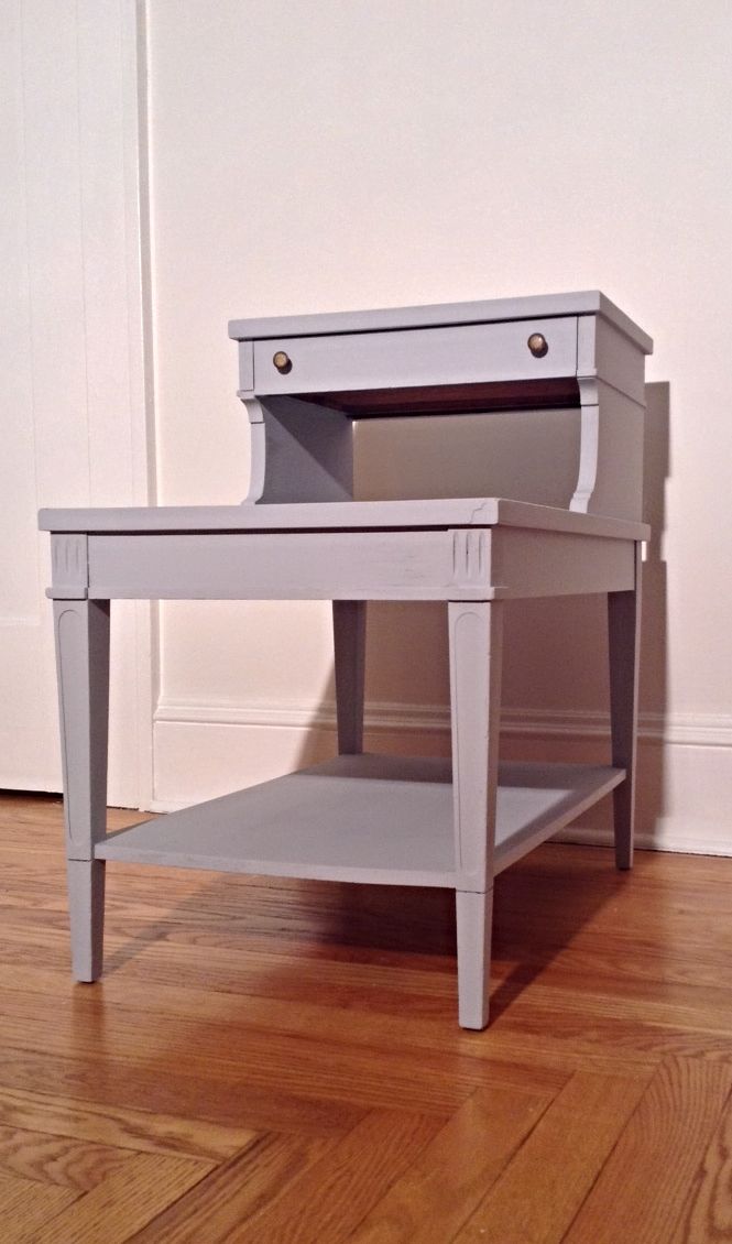 This mahogany end table is refinished in a chalk g