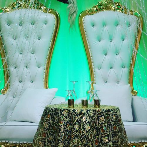 Gold throne chairs available for rent