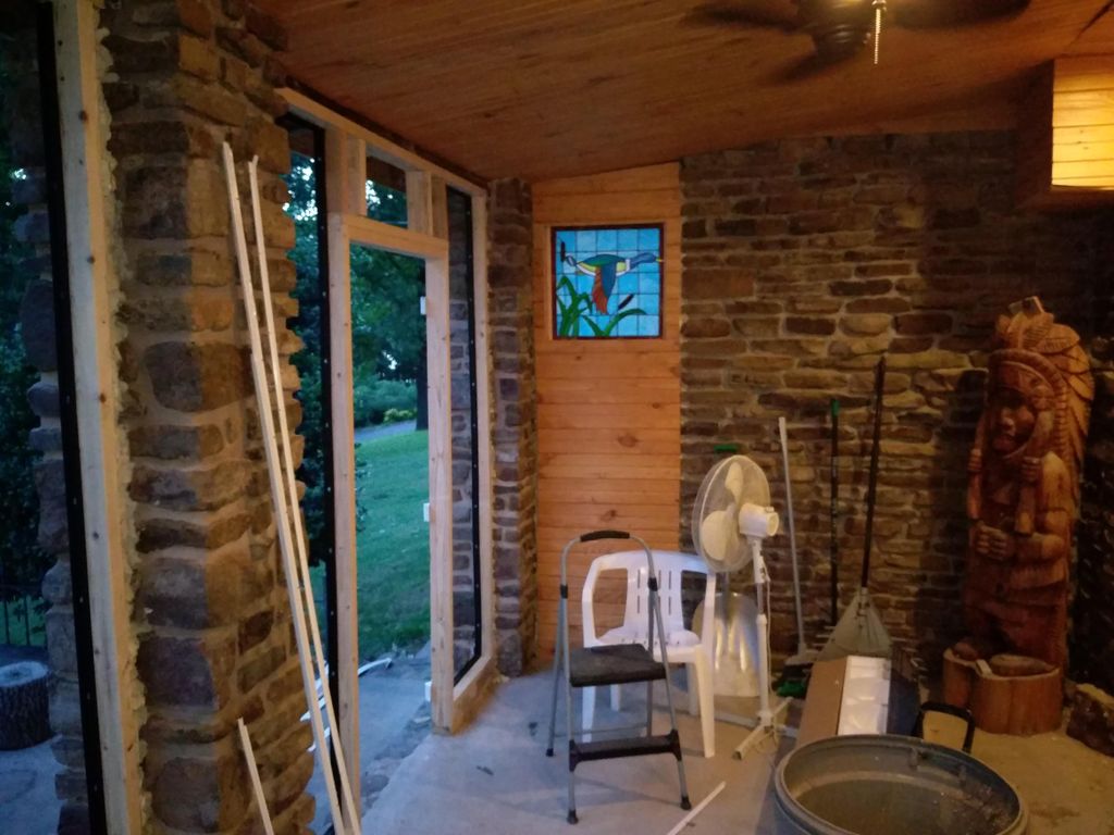 framed walls and rough out of stained window wall.