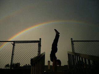 Yoga under a double rainbow, invigorating!