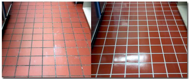 Side by side comparison of a tile floor we cleaned