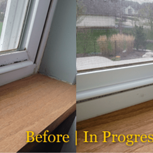 Before and after window mold removal.