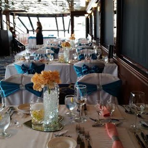 Reception on the water. Love the new majestic sash