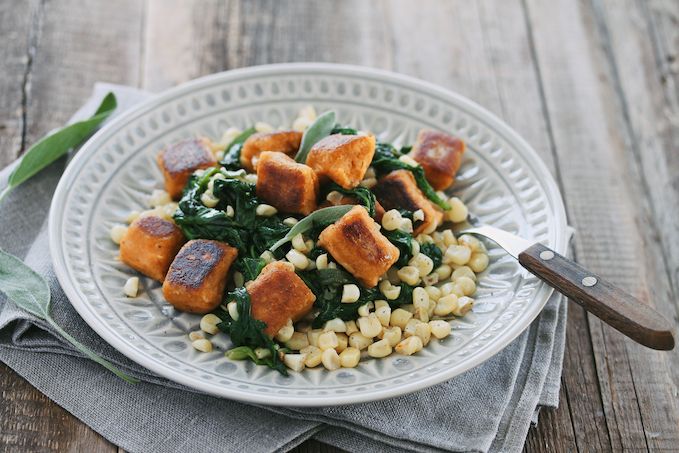 Sweet Potato Gnocchi on Sautéed Sage, Spinach and 