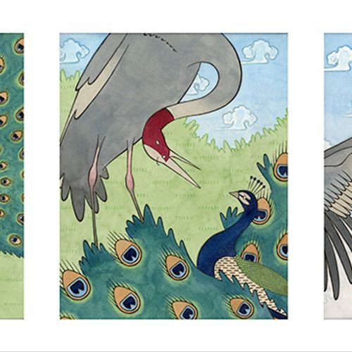 Triptych illustration based on Aesop's fable "The 