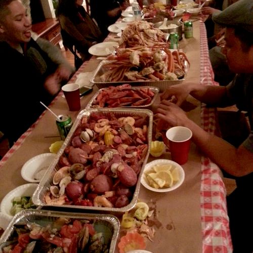 huge seafood boil party