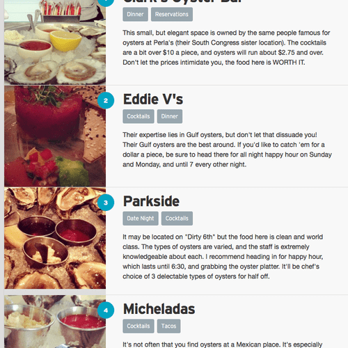 Samples of my food recommendations for Localeur: h
