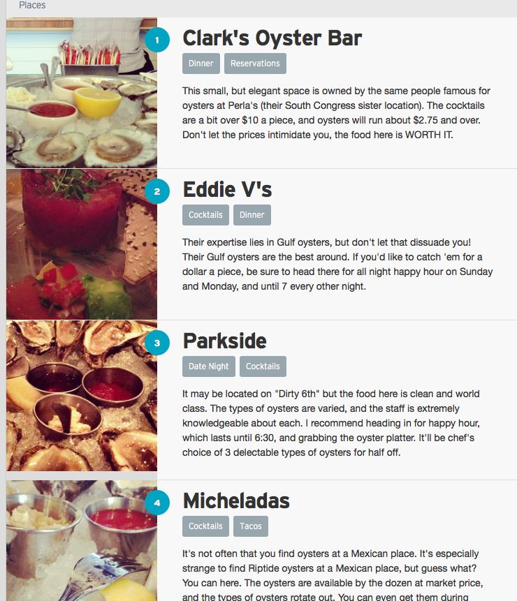 Samples of my food recommendations for Localeur: h