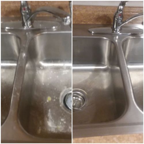 Before and after polishing up a sink