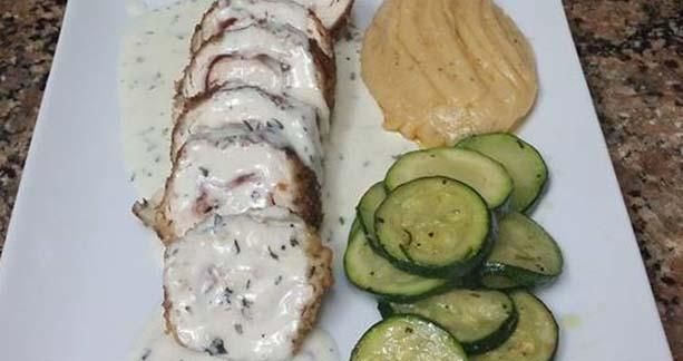 Chicken Cordon Bleu with Zucchini and Garlic Mashe