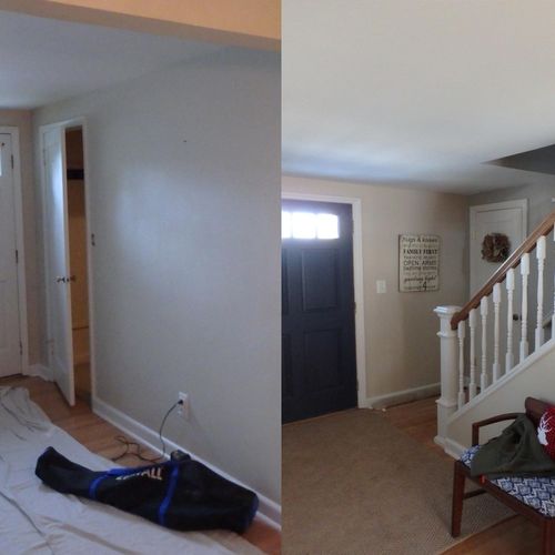 Wall removal - New drywall, handrail, closet, floo