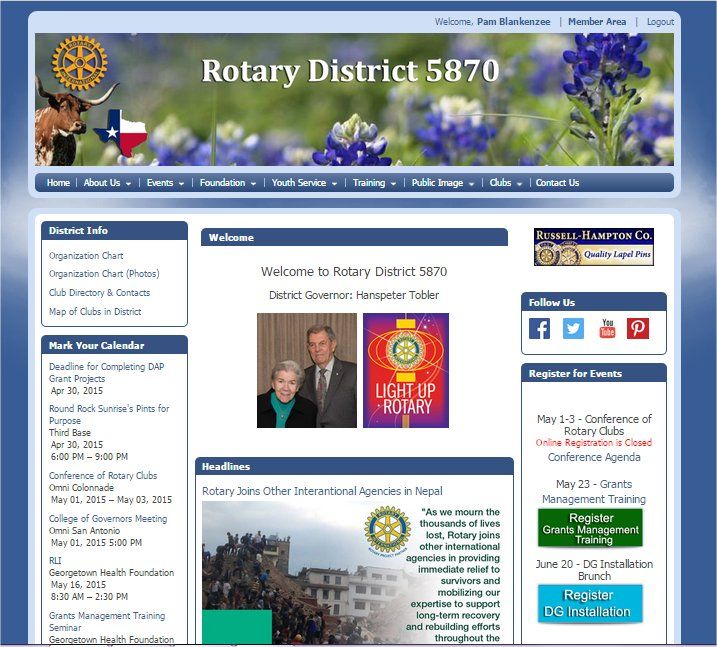 Rotary District 5870 - Website designed using Club