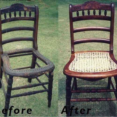 Caned seat dining chair before and after