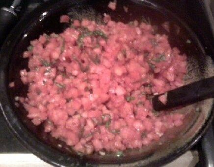 Yum! Making tomato bruschetta