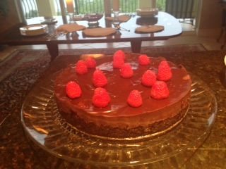 Raspberry Chocolate Tart covered in dark chocolate