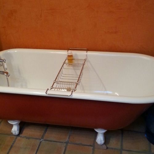 Clawfoot tub we refinished due to peeling and yell