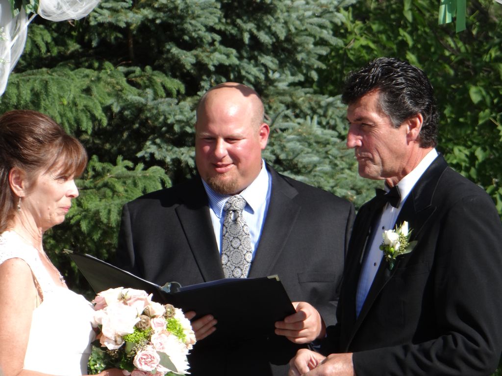 Matt performs a cute, little, backyard wedding.