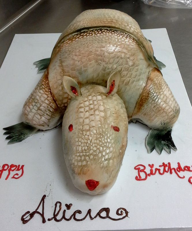 Steel Magnolias Armadillo Cake. Red Velvet with pa