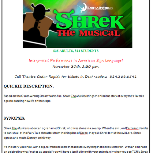 2014 "Shrek The Musical" Theater of Cedar Rapids, 