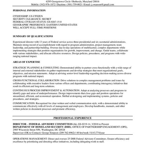 Pg. 1 Sample federal resume