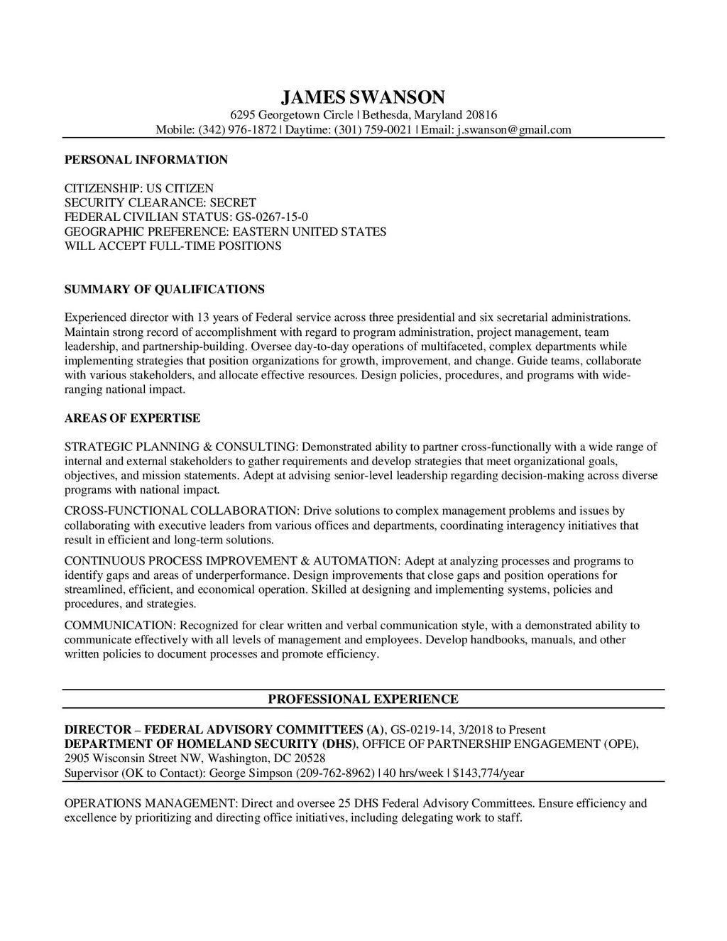 Pg. 1 Sample federal resume