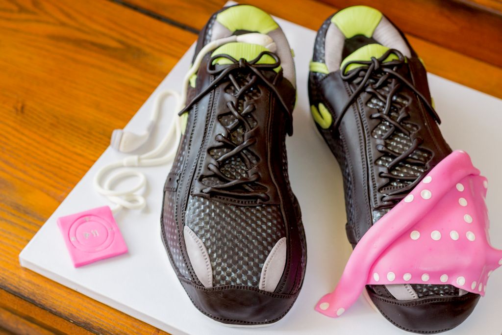 Running Shoe Cake with ipod shuffle and bandana