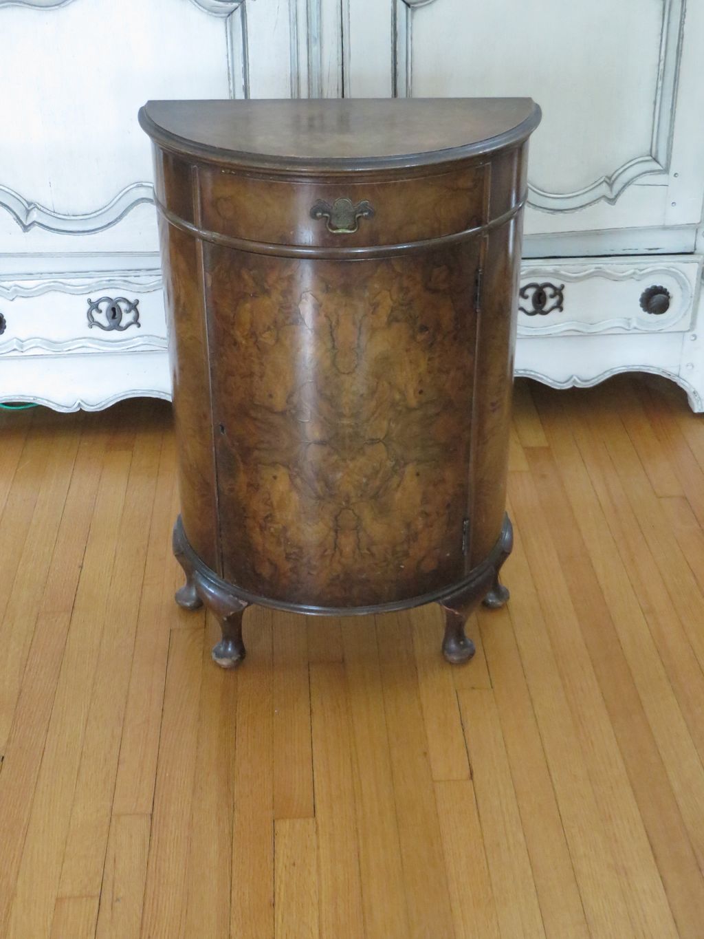60's walnut burl demilune console (before)
 Sorry!