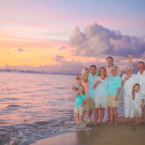 The W Fam having a blast on the beach at sunset.