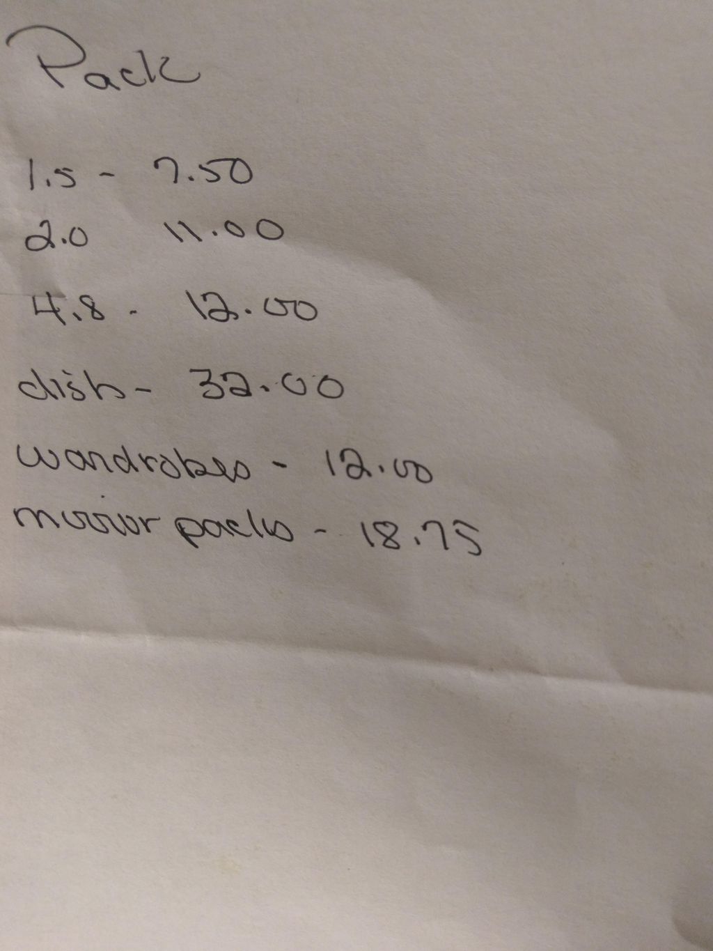 this is the price list of boxes from small to larg