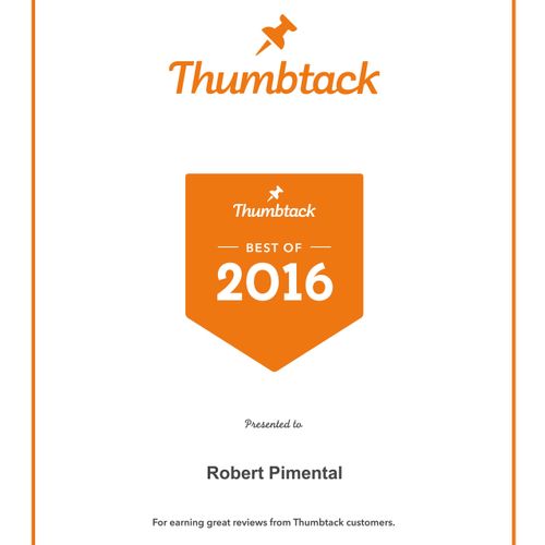 the Best of 2016 award given to me by Thumbtack