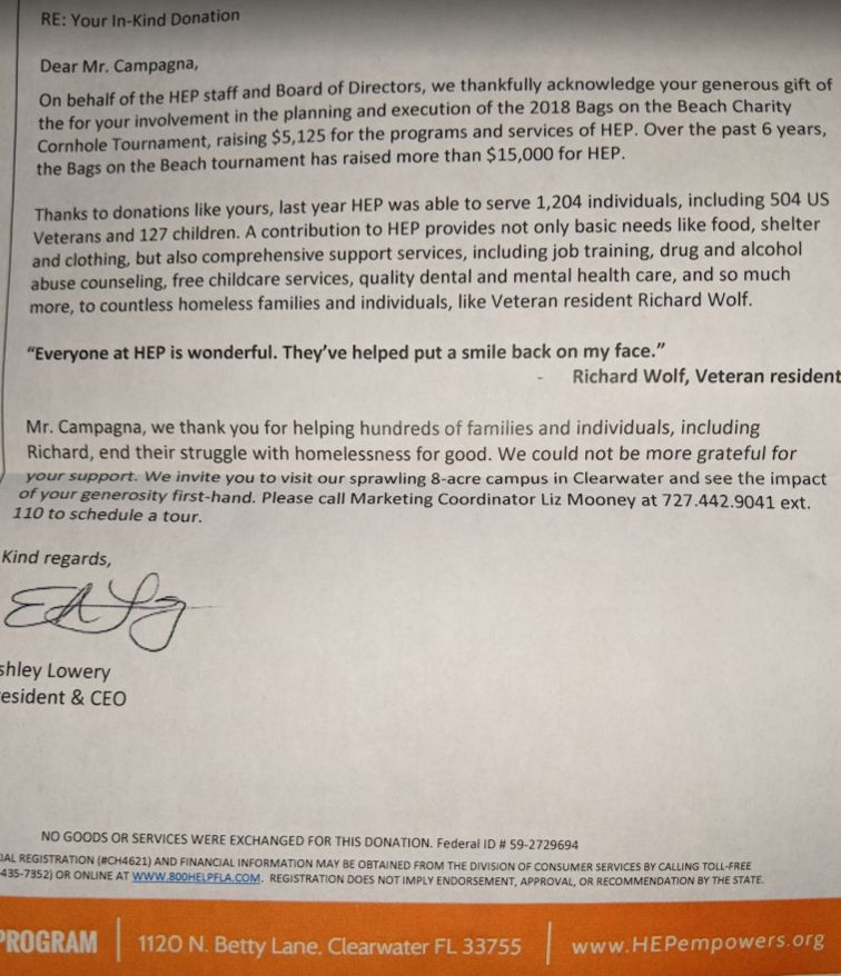 Our fundraiser results for hep in Clearwater