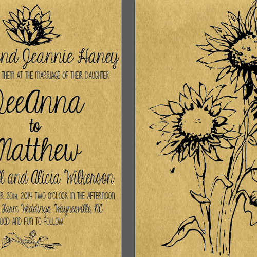 Wedding invitation with hand-drawn sunflowers made
