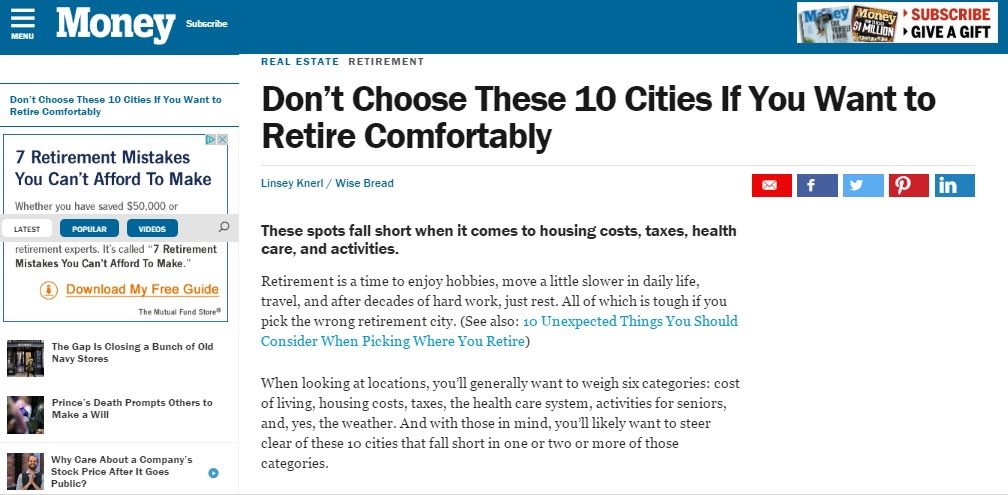 Don’t Choose These 10 Cities If You Want to Retire