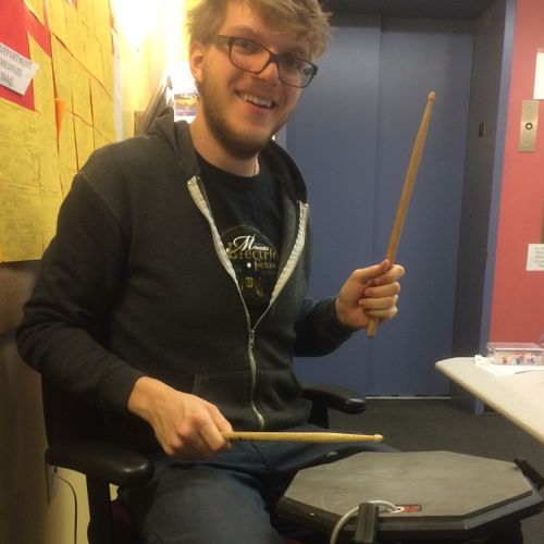 Practicing on a drum pad