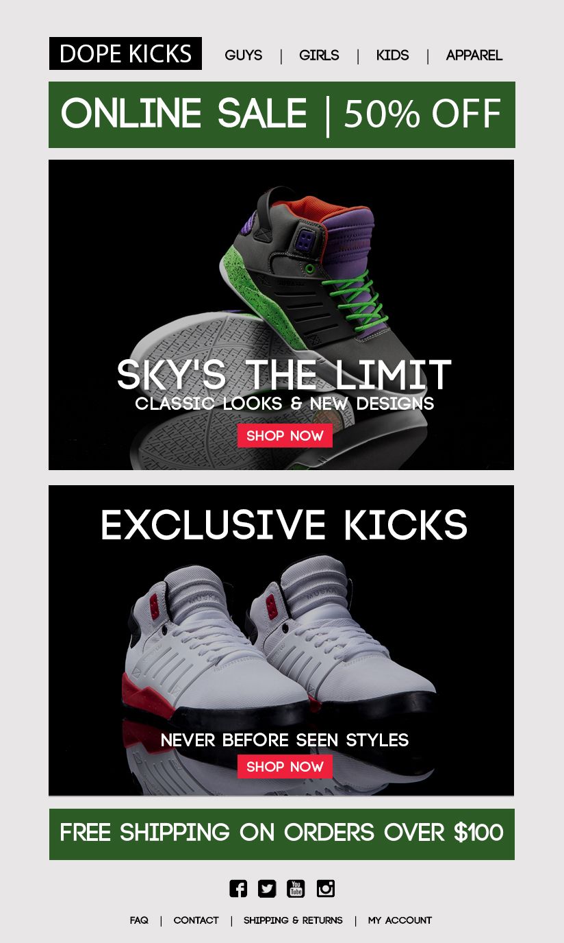 Newsletter design for sneaker streetwear brand