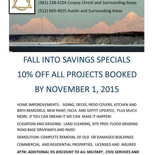 FALL HOME IMPROVEMENT SPECIAL!! 