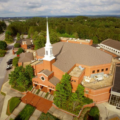 An aerial view of Hunter Street Baptist Church in 