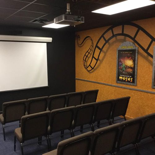 Theater room at Sarasota Church, projection system