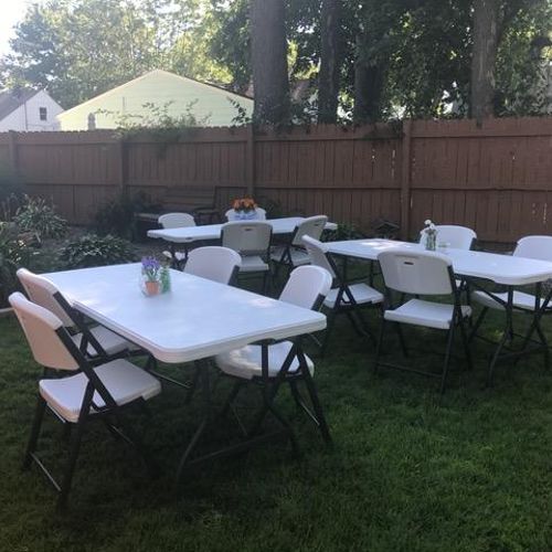 3 six foot tables & 12 chairs $50.00  tax