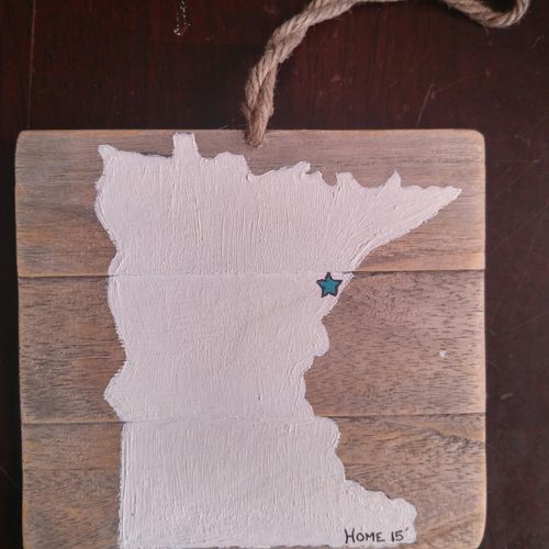 Small Minnesota home sign, made from recycled wood