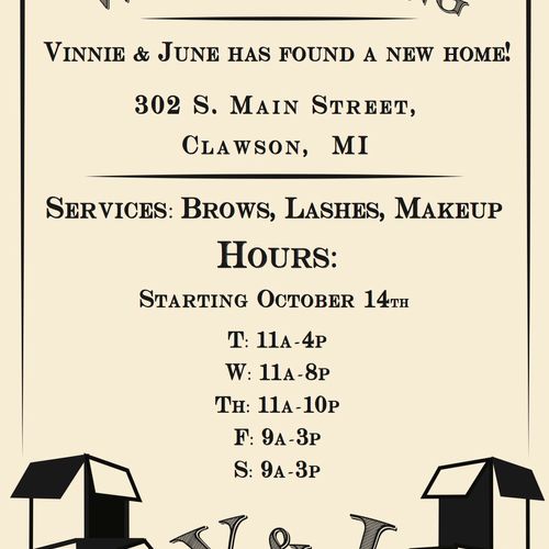 Flyer announcing new hours and new location of a S