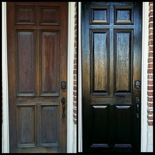 Front door stain, before and after