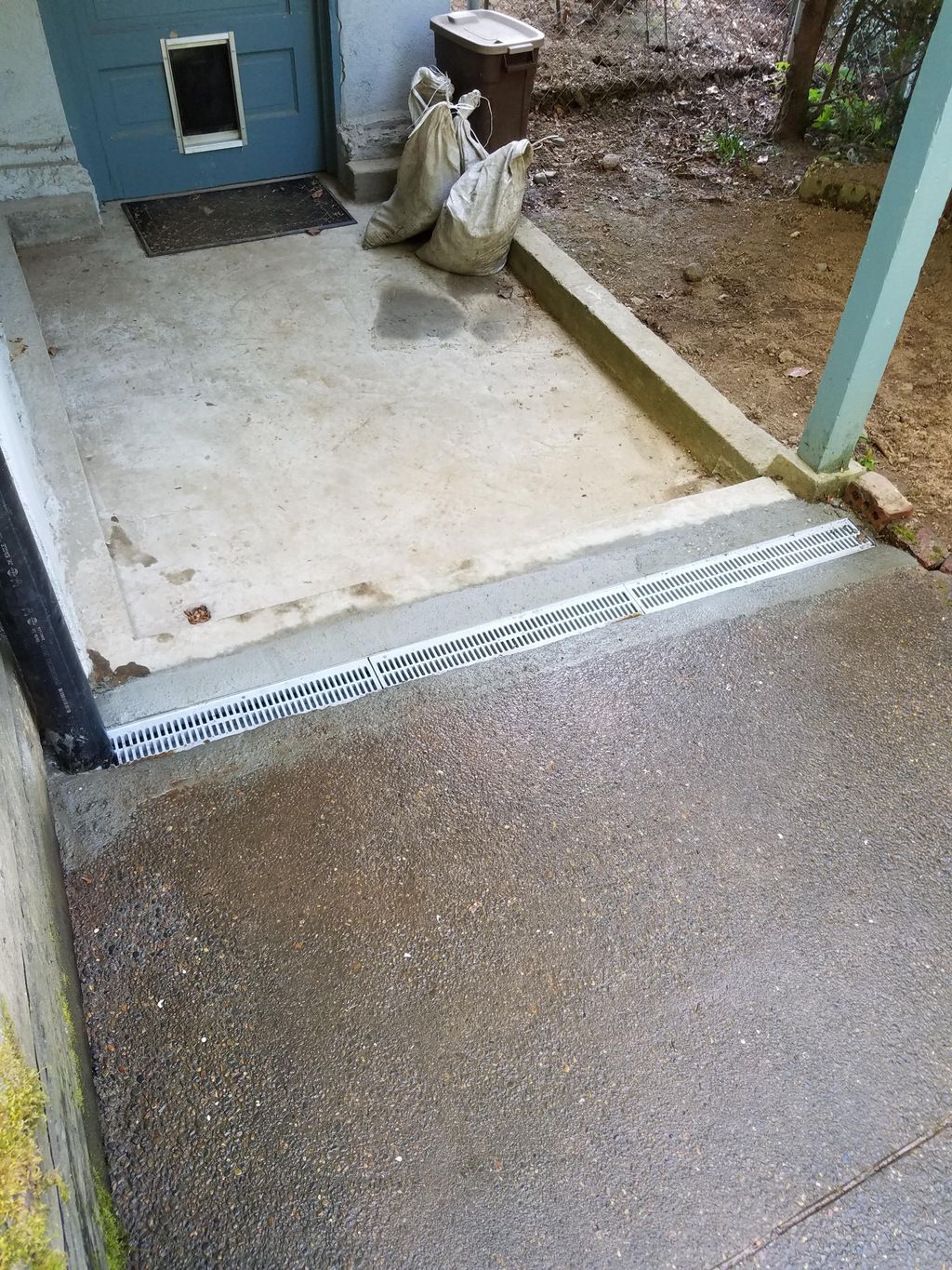 New channel drain in front of basement 