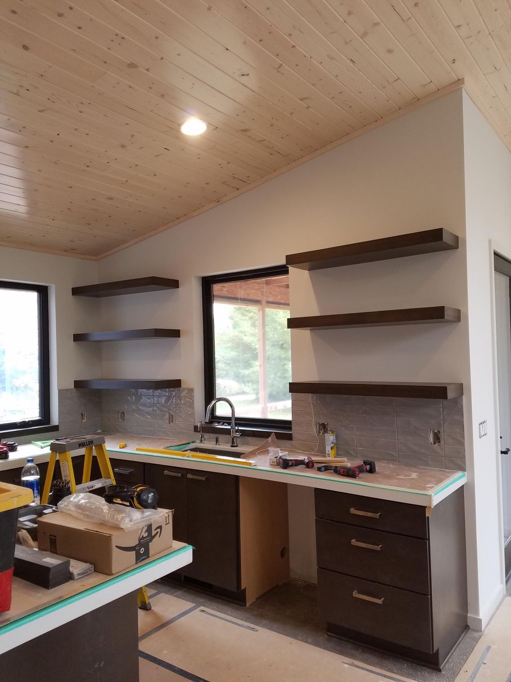 Floating shelves in cherry