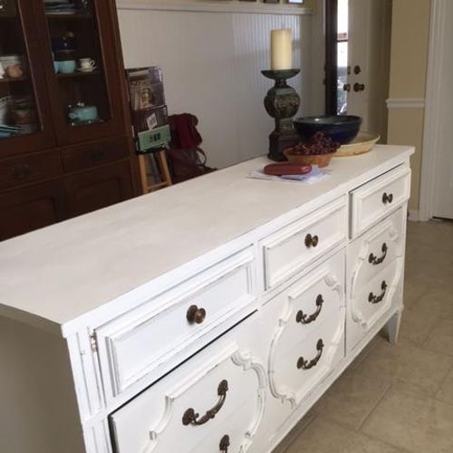 Recycling a dresser into the kitchen island.