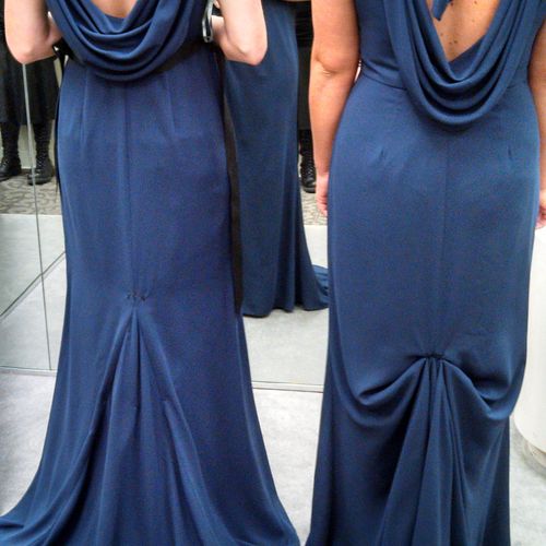 A bridesmaid dress before and after putting in a b
